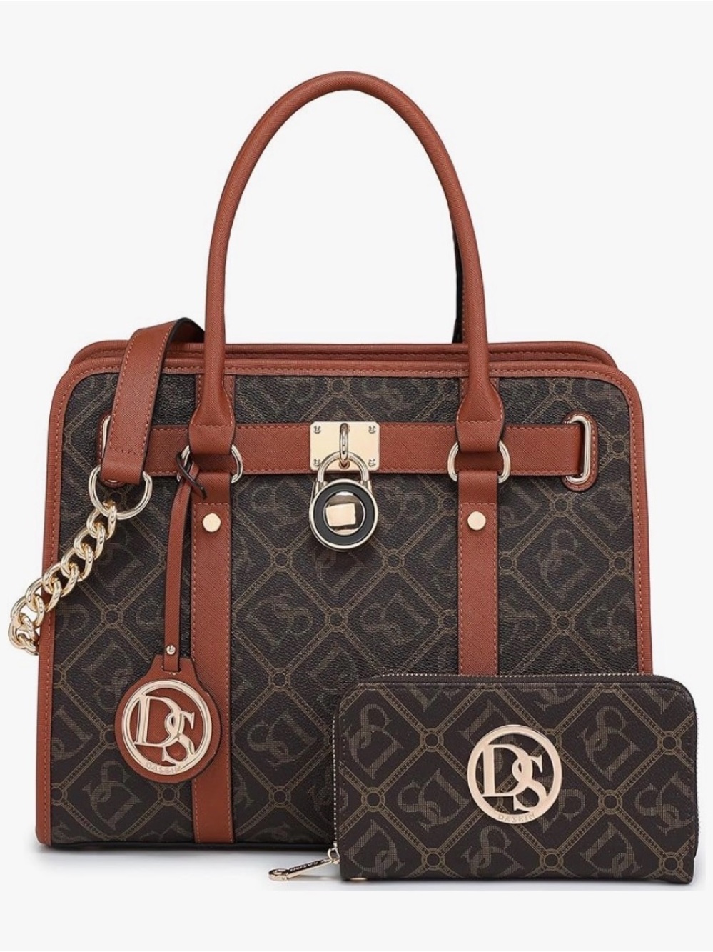 Dasien Coffee Brown Monogram Satchel and Wallet Set